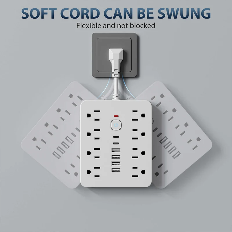 Stekkerdoos 14 Aansluitingen Overspanningsbeveiliging USB Type-C Compacte Verdeler voor Huishouden Kantoor | Sansoti