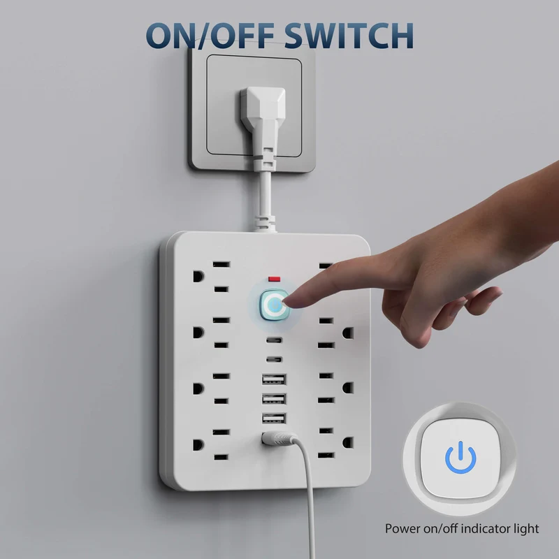 Stekkerdoos 14 Aansluitingen Overspanningsbeveiliging USB Type-C Compacte Verdeler voor Huishouden Kantoor | Sansoti