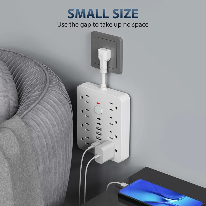 Stekkerdoos 14 Aansluitingen Overspanningsbeveiliging USB Type-C Compacte Verdeler voor Huishouden Kantoor | Sansoti