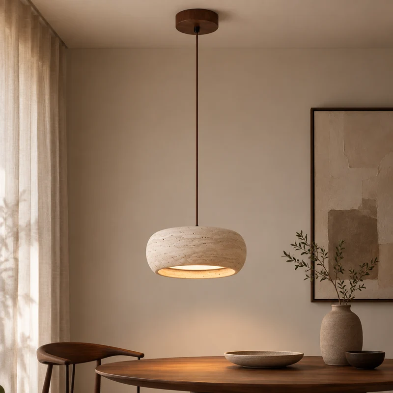 Hanglamp Travertijn Natuursteen Cilinder Warm Licht Modern Verstelbaar Koord Eettafel Keukeneiland Woonkamer | Sansoti