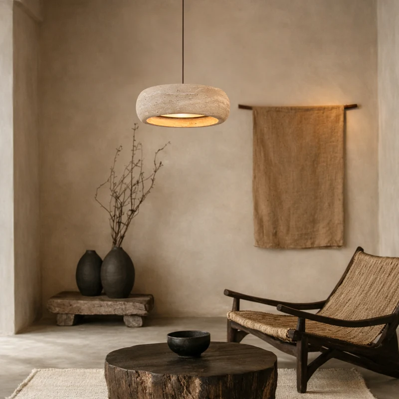 Hanglamp Travertijn Natuursteen Cilinder Warm Licht Modern Verstelbaar Koord Eettafel Keukeneiland Woonkamer | Sansoti