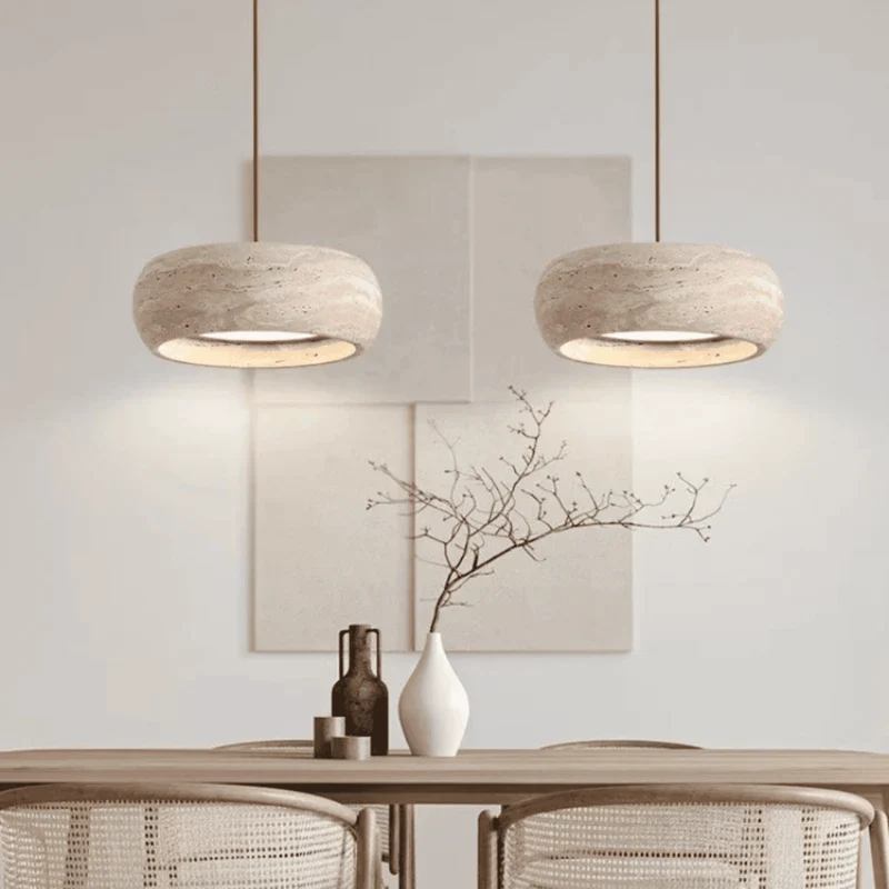Hanglamp Travertijn Natuursteen Cilinder Warm Licht Modern Verstelbaar Koord Eettafel Keukeneiland Woonkamer | Sansoti