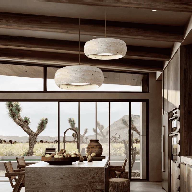 Hanglamp Travertijn Natuursteen Cilinder Warm Licht Modern Verstelbaar Koord Eettafel Keukeneiland Woonkamer | Sansoti