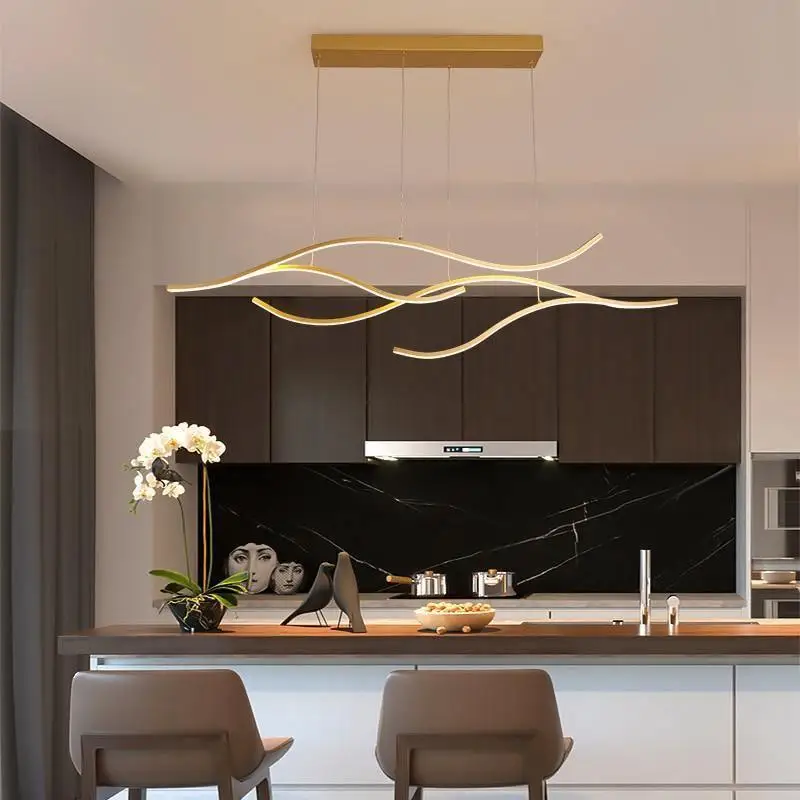 Golvende Design Hanglamp Aluminium Acryl LED 3000K Warm Wit Eetkamer Woonkamer 4 Lichtpunten Goud Zwart | Sansoti