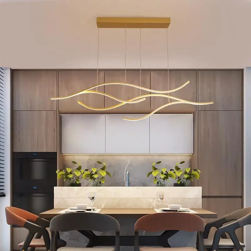 Golvende Design Hanglamp Aluminium Acryl LED 3000K Warm Wit Eetkamer Woonkamer 4 Lichtpunten Goud Zwart | Sansoti