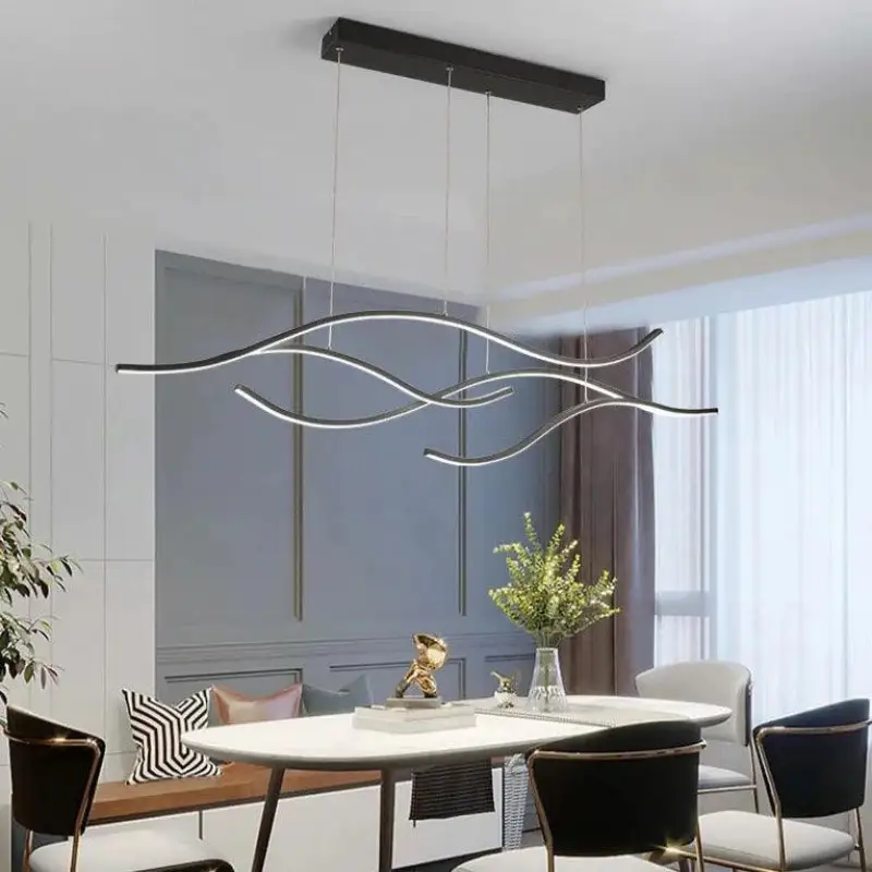 Golvende Design Hanglamp Aluminium Acryl LED 3000K Warm Wit Eetkamer Woonkamer 4 Lichtpunten Goud Zwart | Sansoti