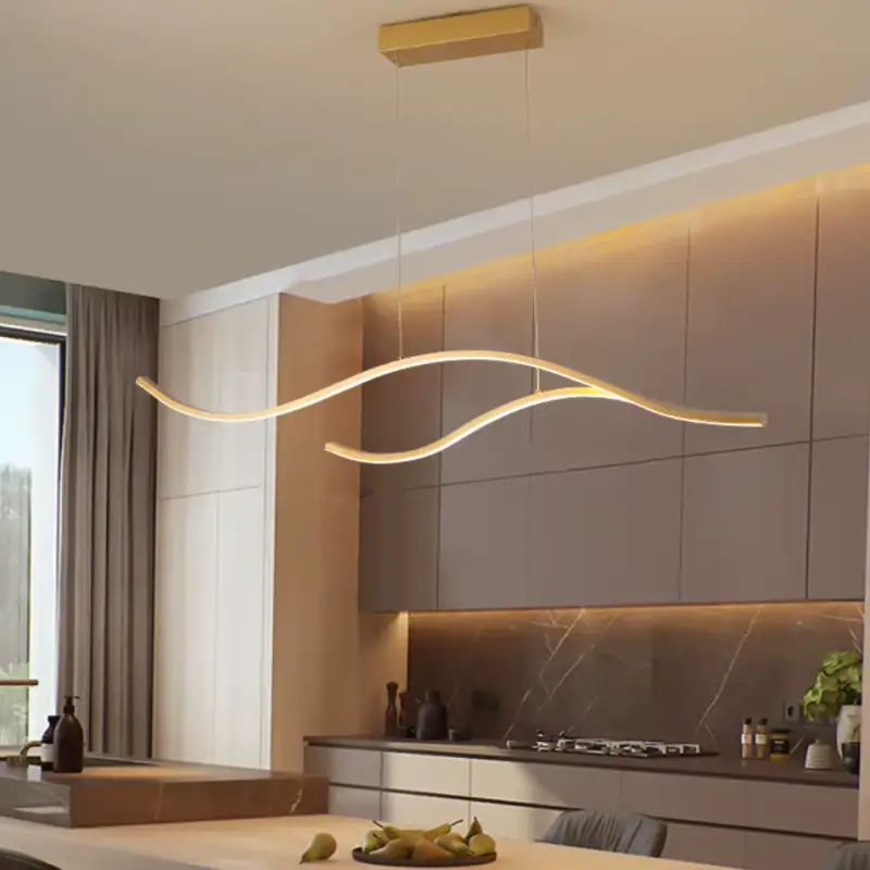 Golvende Design Hanglamp Aluminium Acryl LED 3000K Warm Wit Eetkamer Woonkamer 4 Lichtpunten Goud Zwart | Sansoti