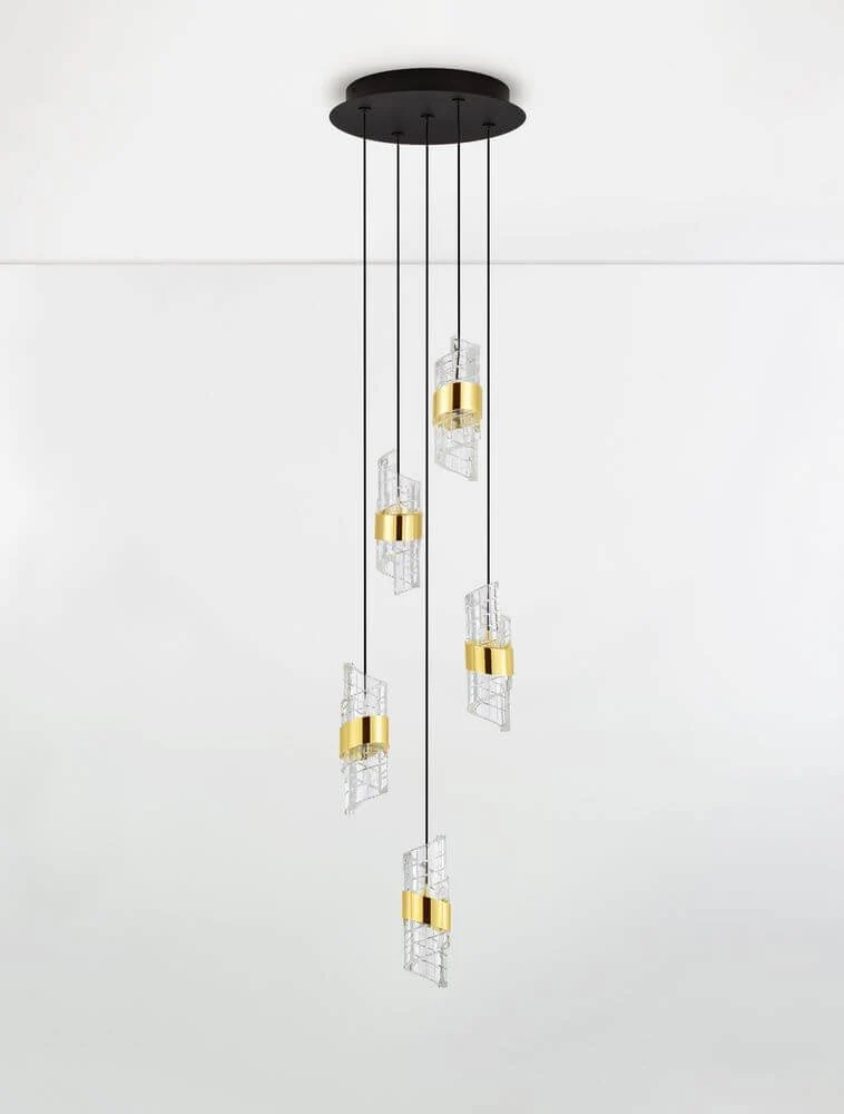 Seneca LED Pendelleuchte 5-flammig Ø 30cm 3000K Schwarz, Gold