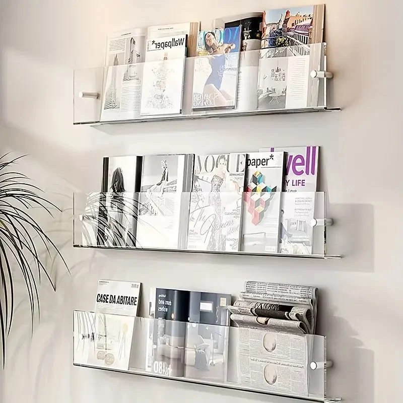 Wandplank Tijdschriftenhouder Transparant 40x3,5x15cm Modern Design | Sansoti