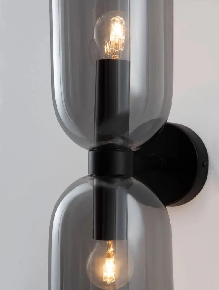 Palmer Wandleuchte Tulpe E14 2-flammig Schwarz, Rauch
