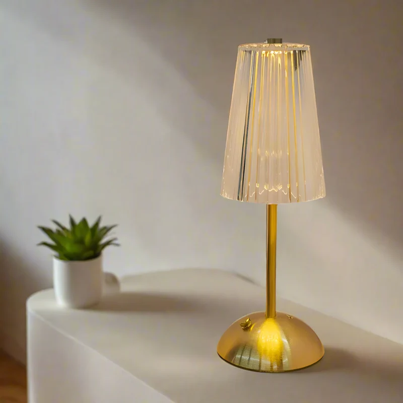 Oplaadbare LED Tafellamp Kristal Goud Draadloos Dimbaar Touch Sfeerverlichting voor Woonkamer en Slaapkamer | Sansoti