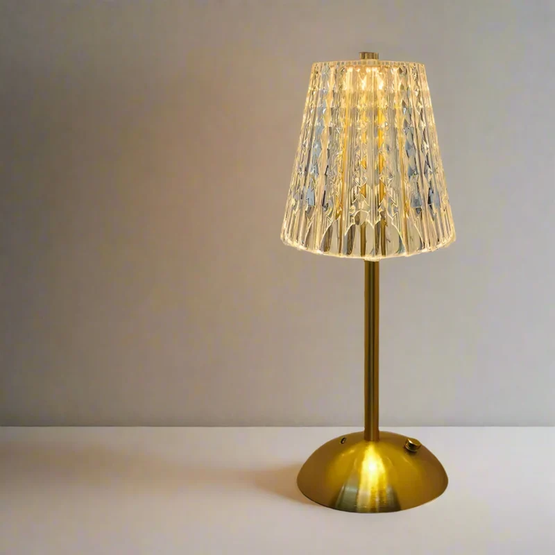 Oplaadbare LED Tafellamp Kristal Goud Draadloos Dimbaar Touch Sfeerverlichting voor Woonkamer en Slaapkamer | Sansoti