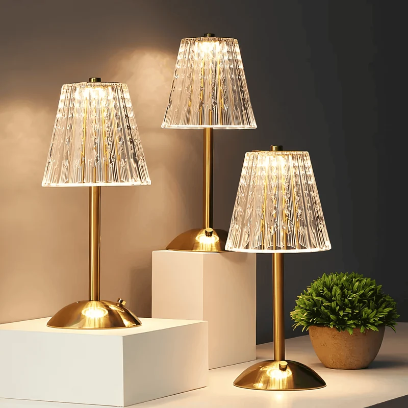 Oplaadbare LED Tafellamp Kristal Goud Draadloos Dimbaar Touch Sfeerverlichting voor Woonkamer en Slaapkamer | Sansoti