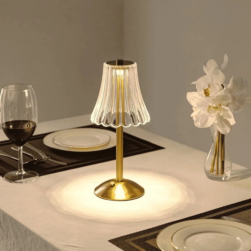 Oplaadbare LED Tafellamp Kristal Goud Draadloos Dimbaar Touch Sfeerverlichting voor Woonkamer en Slaapkamer | Sansoti