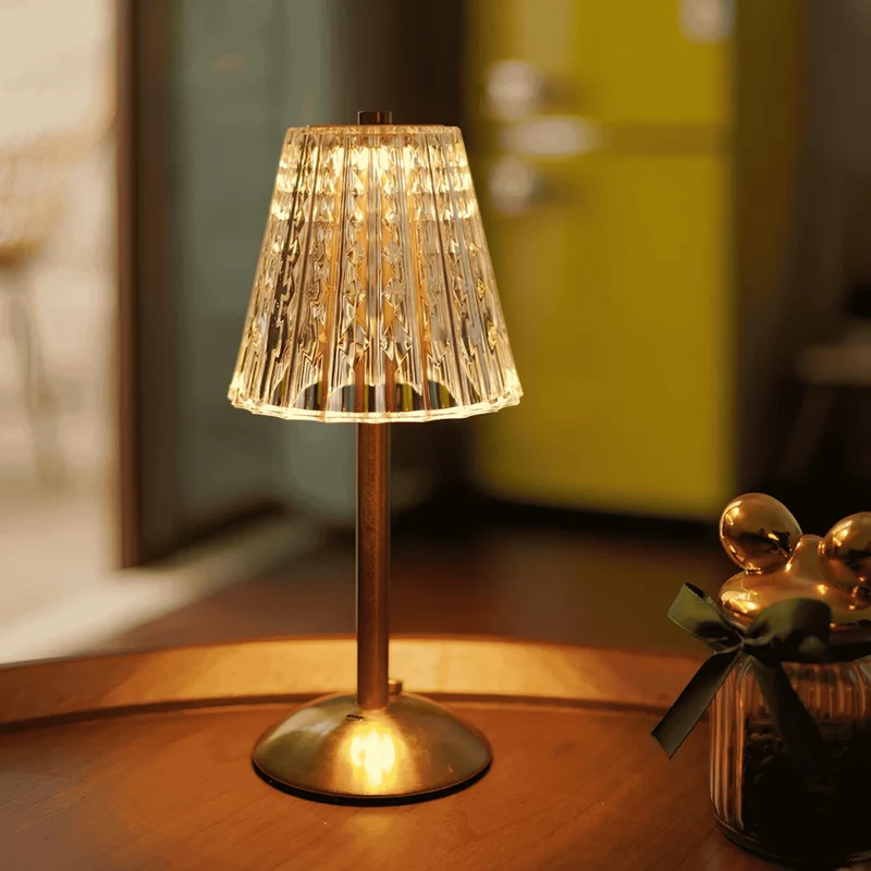Oplaadbare LED Tafellamp Kristal Goud Draadloos Dimbaar Touch Sfeerverlichting voor Woonkamer en Slaapkamer | Sansoti