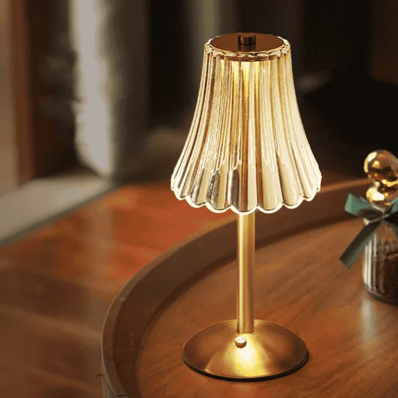 Oplaadbare LED Tafellamp Kristal Goud Draadloos Dimbaar Touch Sfeerverlichting voor Woonkamer en Slaapkamer | Sansoti