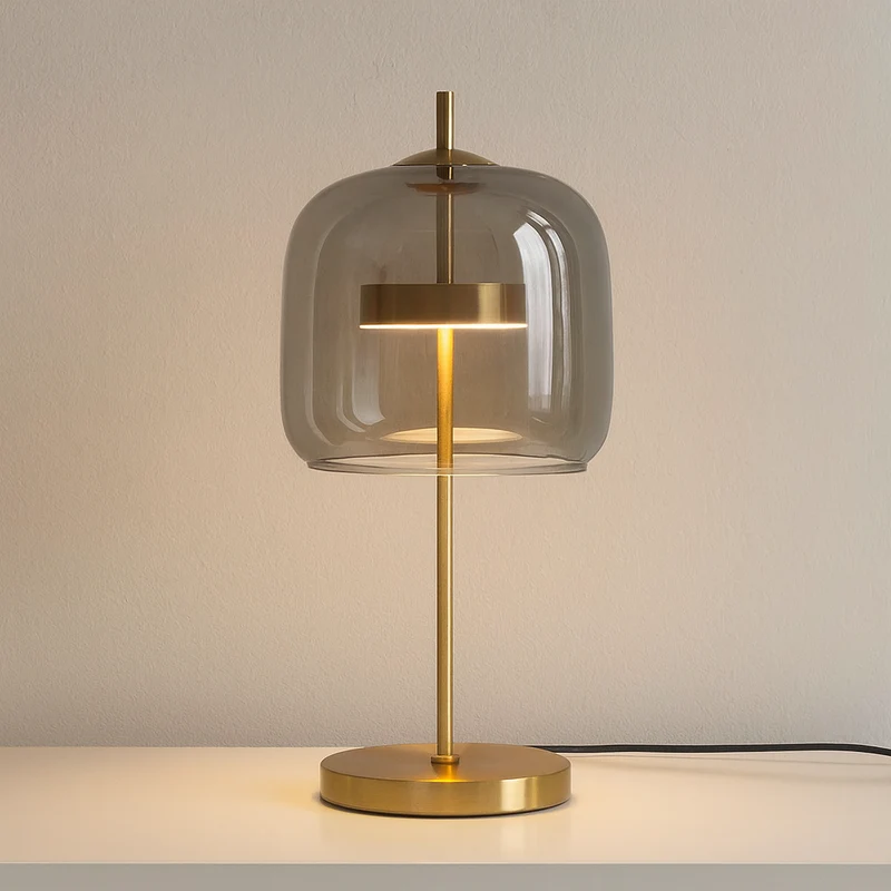Glas-in-lood Tafellamp met Gouden Voet – Vintage LED Sfeerlamp voor Slaapkamer Nachtkastje Retro Design | Sansoti