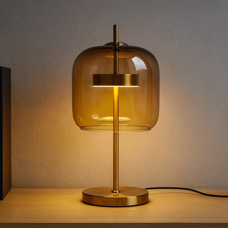 Glas-in-lood Tafellamp met Gouden Voet – Vintage LED Sfeerlamp voor Slaapkamer Nachtkastje Retro Design | Sansoti