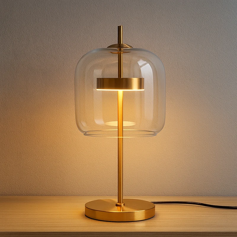 Glas-in-lood Tafellamp met Gouden Voet – Vintage LED Sfeerlamp voor Slaapkamer Nachtkastje Retro Design | Sansoti