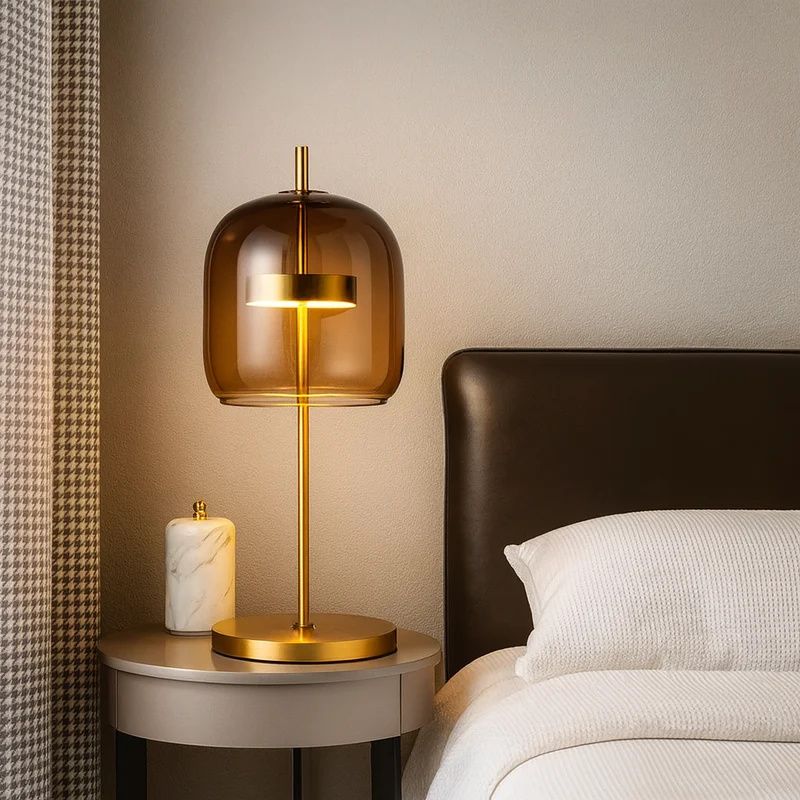 Glas-in-lood Tafellamp met Gouden Voet – Vintage LED Sfeerlamp voor Slaapkamer Nachtkastje Retro Design | Sansoti