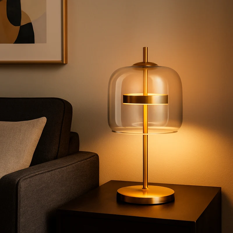 Glas-in-lood Tafellamp met Gouden Voet – Vintage LED Sfeerlamp voor Slaapkamer Nachtkastje Retro Design | Sansoti
