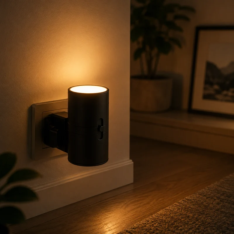 Dimbaar Stopcontact Nachtlampje LED 10x10x8cm Zwart Wit Slaapkamer Gang Badkamer Kinderkamer Wandlamp | Sansoti