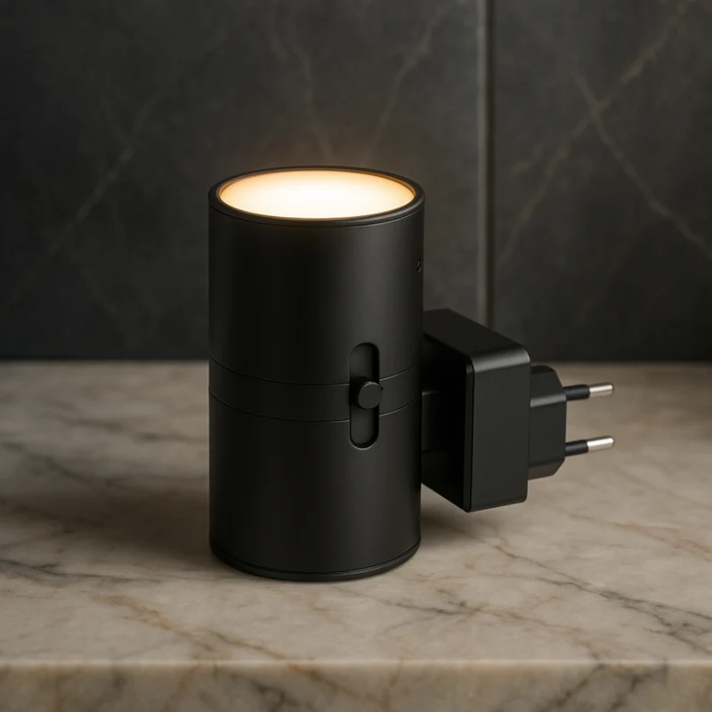 Dimbaar Stopcontact Nachtlampje LED 10x10x8cm Zwart Wit Slaapkamer Gang Badkamer Kinderkamer Wandlamp | Sansoti