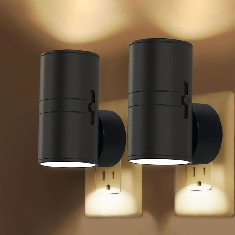 Dimbaar Stopcontact Nachtlampje LED 10x10x8cm Zwart Wit Slaapkamer Gang Badkamer Kinderkamer Wandlamp | Sansoti
