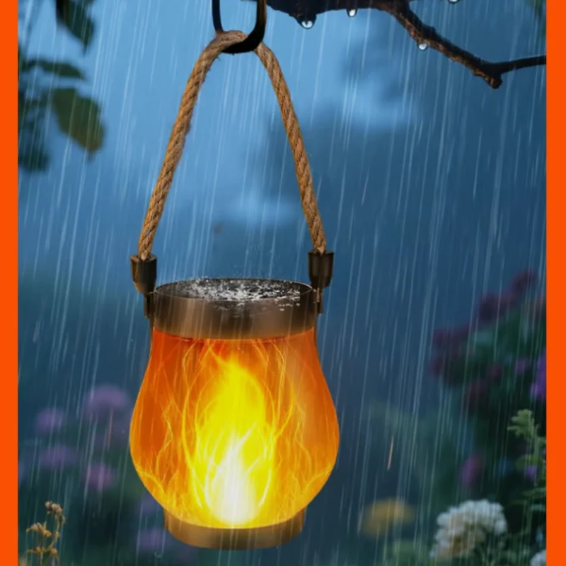 Solar Tuinlantaarn LED met Vlameffect Sfeerverlichting Waterbestendig Tuinlamp voor Terras Balkon & Tuin | Sansoti