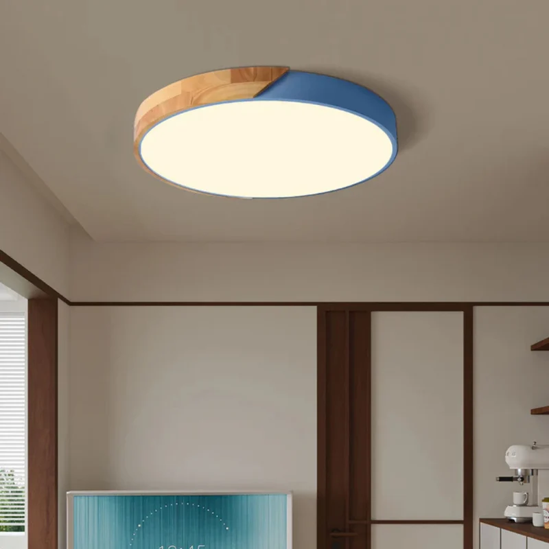 Scandinavische houten LED plafondlamp rond mat met acrylscherm voor woonkamer slaapkamer hal stijlvol | Sansoti