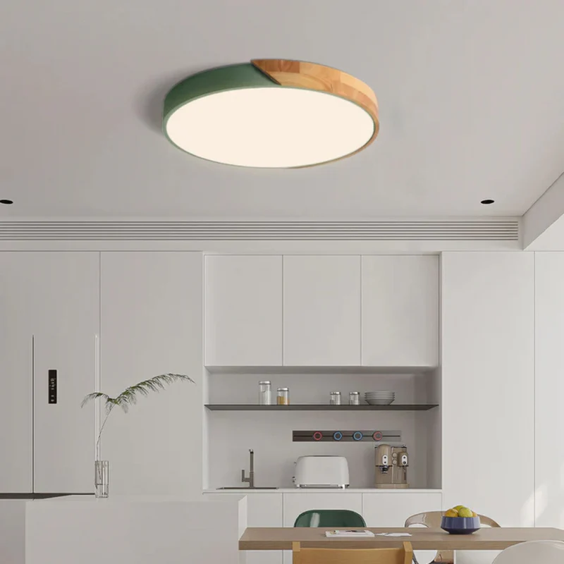 Scandinavische houten LED plafondlamp rond mat met acrylscherm voor woonkamer slaapkamer hal stijlvol | Sansoti
