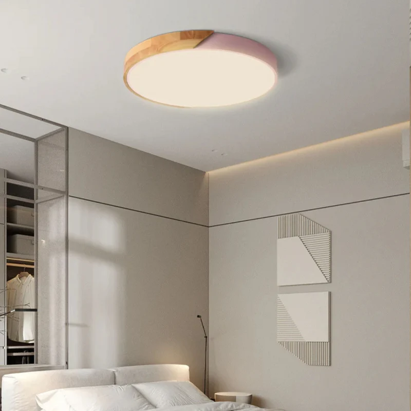 Scandinavische houten LED plafondlamp rond mat met acrylscherm voor woonkamer slaapkamer hal stijlvol | Sansoti