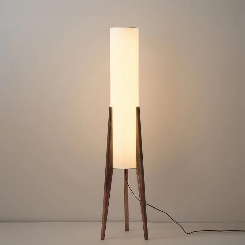 Staande Vloerlamp Notenhout met Linnen Kap en LED-Verlichting voor Sfeervolle Woonkamer en Slaapkamer | Sansoti