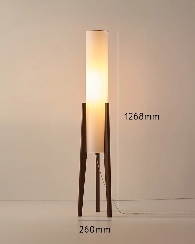 Staande Vloerlamp Notenhout met Linnen Kap en LED-Verlichting voor Sfeervolle Woonkamer en Slaapkamer | Sansoti