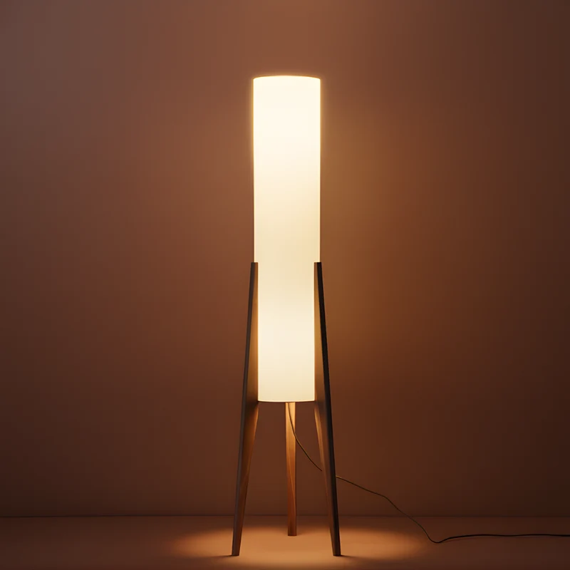 Staande Vloerlamp Notenhout met Linnen Kap en LED-Verlichting voor Sfeervolle Woonkamer en Slaapkamer | Sansoti