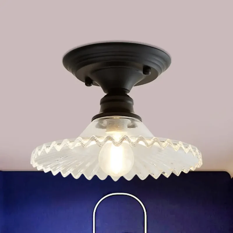 Industriële Plafondarmatuur met Geribbeld Glas – Groen/Helder Retro Fitting E26/E27 | Sansoti