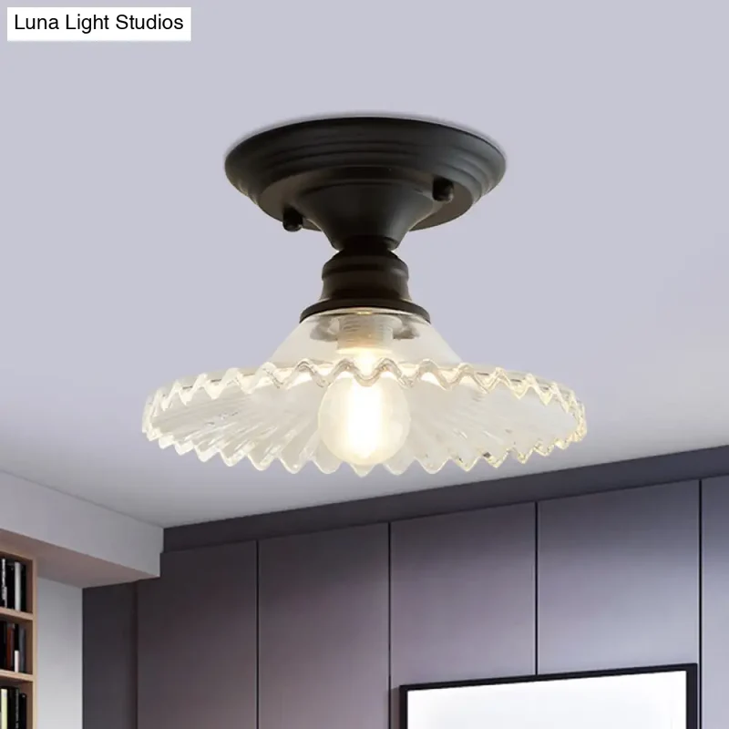Industriële Plafondarmatuur met Geribbeld Glas – Groen/Helder Retro Fitting E26/E27 | Sansoti