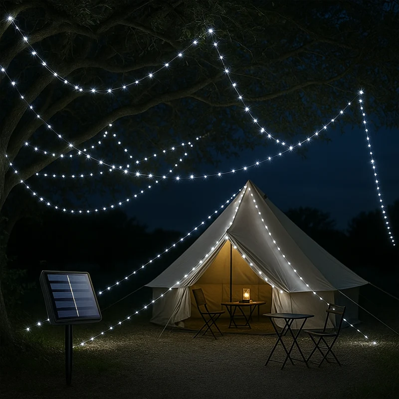 Solar LED Lichtsnoer 30m Tuinverlichting Waterdicht Buitenverlichting 8 Lichtmodi Sfeervol Tuinsfeer Terras | Sansoti
