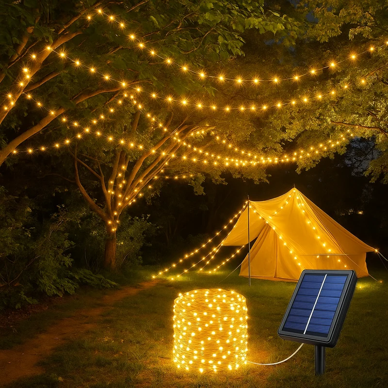 Solar LED Lichtsnoer 30m Tuinverlichting Waterdicht Buitenverlichting 8 Lichtmodi Sfeervol Tuinsfeer Terras | Sansoti