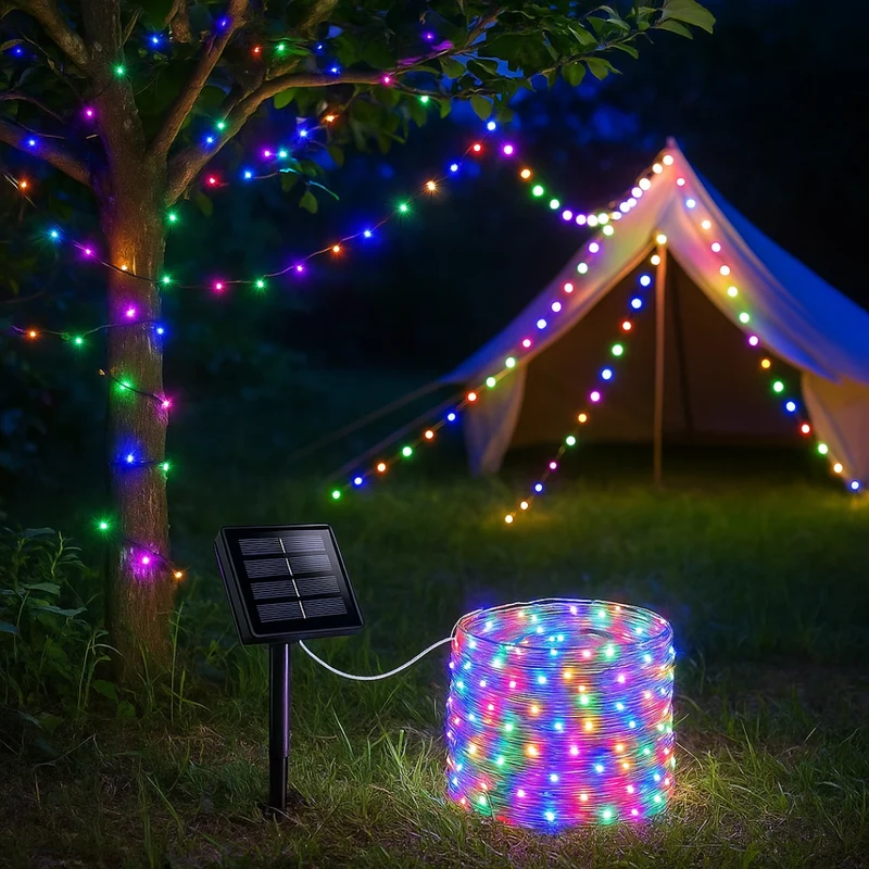 Solar LED Lichtsnoer 30m Tuinverlichting Waterdicht Buitenverlichting 8 Lichtmodi Sfeervol Tuinsfeer Terras | Sansoti