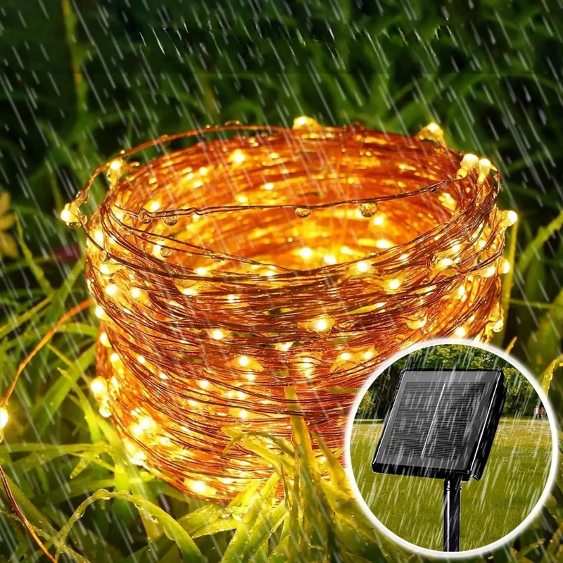 Solar LED Lichtsnoer 30m Tuinverlichting Waterdicht Buitenverlichting 8 Lichtmodi Sfeervol Tuinsfeer Terras | Sansoti