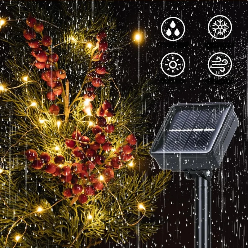 Solar LED Lichtsnoer 30m Tuinverlichting Waterdicht Buitenverlichting 8 Lichtmodi Sfeervol Tuinsfeer Terras | Sansoti