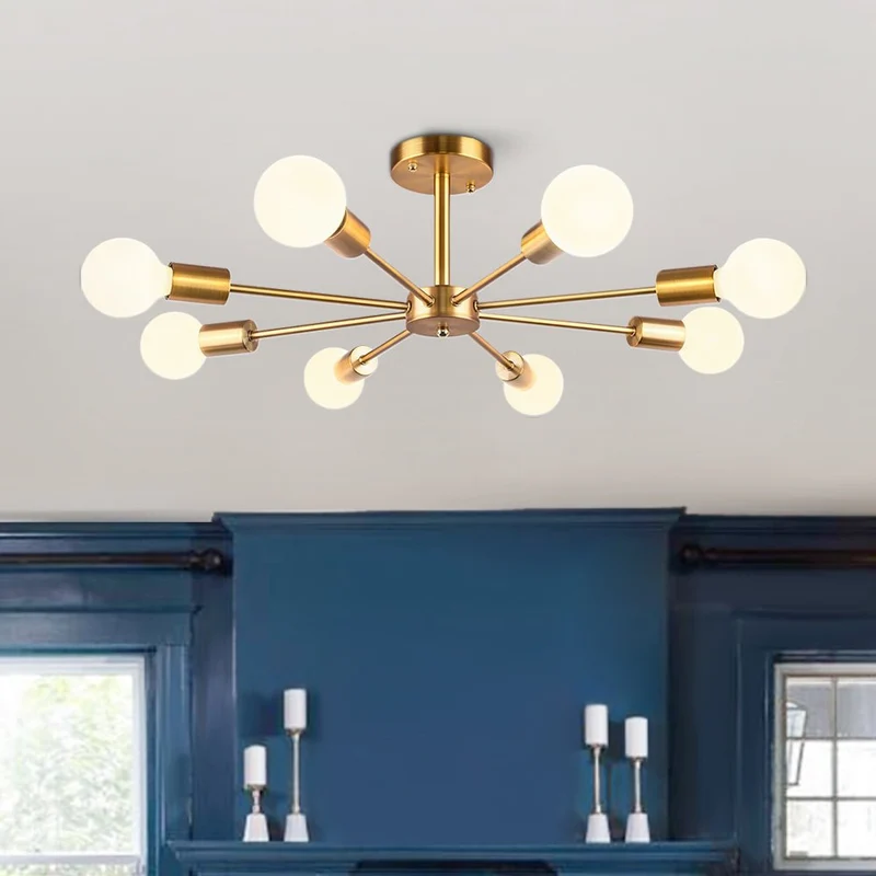 Moderne sputnik plafondlamp met 8 armen in zwart messing chroom of nikkel – semi flush design 60 cm | Sansoti