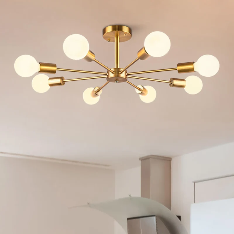 Moderne sputnik plafondlamp met 8 armen in zwart messing chroom of nikkel – semi flush design 60 cm | Sansoti