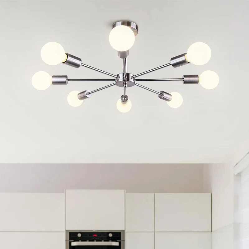 Moderne sputnik plafondlamp met 8 armen in zwart messing chroom of nikkel – semi flush design 60 cm | Sansoti