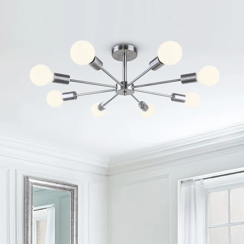 Moderne sputnik plafondlamp met 8 armen in zwart messing chroom of nikkel – semi flush design 60 cm | Sansoti