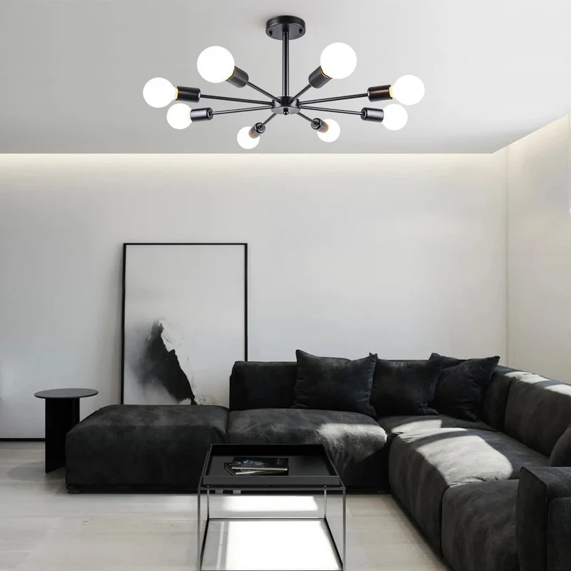 Moderne sputnik plafondlamp met 8 armen in zwart messing chroom of nikkel – semi flush design 60 cm | Sansoti
