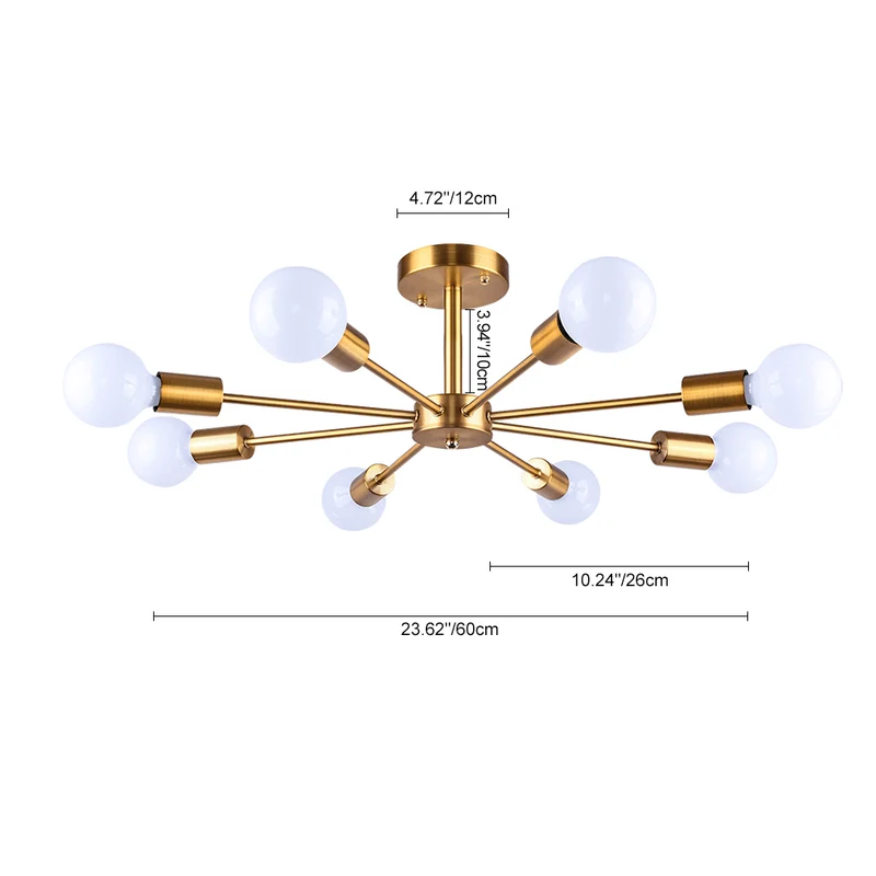 Moderne sputnik plafondlamp met 8 armen in zwart messing chroom of nikkel – semi flush design 60 cm | Sansoti