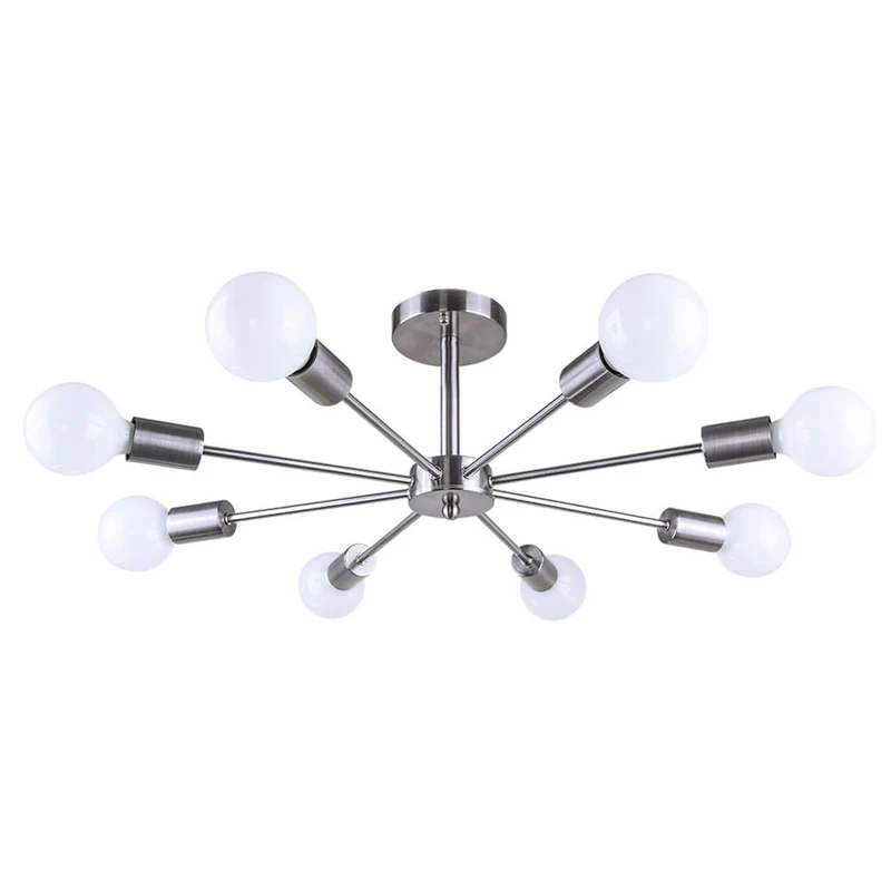 Moderne sputnik plafondlamp met 8 armen in zwart messing chroom of nikkel – semi flush design 60 cm | Sansoti