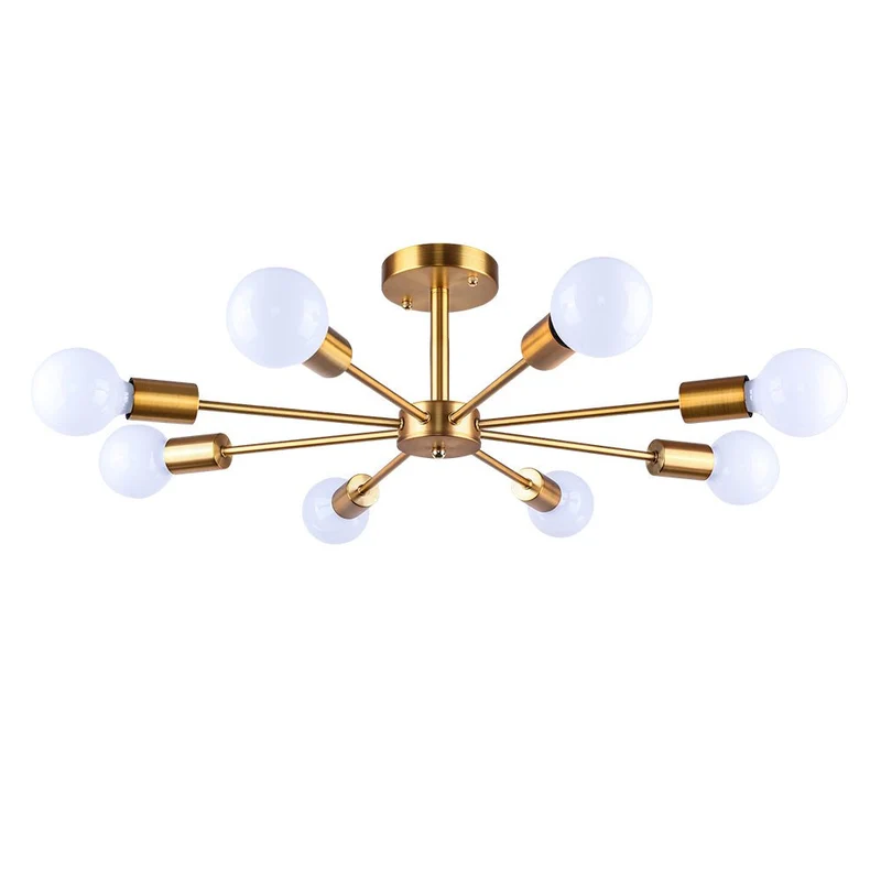 Moderne sputnik plafondlamp met 8 armen in zwart messing chroom of nikkel – semi flush design 60 cm | Sansoti